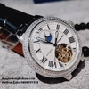 Đồng Hồ Nam Hanboro Automatic Moonphase Dây Da Đen Vỏ Silver 44mm
