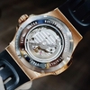 Đồng Hồ Nam Hanboro Máy Tự Động Đính Đá Kim Loại Vàng Hồng Dây Cao Su Đen Size 43mm
