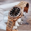 Đồng Hồ Nam Hanboro Máy Tự Động Mặt Nâu Viền Đá Kim Loại Vàng Hồng Size 42mm
