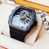 Đồng Hồ Nam Hanboro Tự Động Dây Cao Su Đen Vỏ Ovan Đen Size 44mm