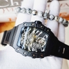 Đồng Hồ Nam Hanboro Tự Động Dây Cao Su Đen Vỏ Ovan Đen Size 44mm