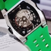 Đồng Hồ Nam Hanboro Tự Động Dây Silicone Xanh Vỏ Silver 46mm HBR 932