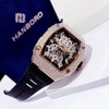 Đồng Hồ Nam Hanboro Tự Động Đính Đá Dây Silicone Đen Vỏ Rose Gold 40x50mm HBR 970-2