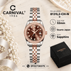 Đồng Hồ Nữ Carnival 8131L2-CH-N Dây Demi Vàng Hồng Mặt Nâu Chocolate Viền Đính Đá Size 31mm Quartz Japan
