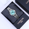 Đồng Hồ Nữ Carnival 8131L2-VT-XT Dây Thép Bạc Mặt Xanh Pastel Viền Đính Đá Size 31mm Quartz Japan