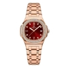Đồng Hồ Nữ Carnival 8160L2-VH-DO Vàng Hồng Mặt Đỏ Viền Đá Size 34mm Sapphire