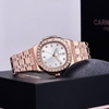 Đồng Hồ Nữ Carnival 8160L2-VH-T Vàng Hồng Mặt Trắng Viền Đá Size 34mm Sapphire