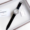 Đồng Hồ Nữ Carnival 8168L2 Dây Cao Đen Mặt Xà Cừ Trắng Đính Đá Vỏ Silver Size 34mm 8168L2-VT-DCS-TK