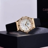 Đồng Hồ Nữ Carnival 8168L2 Dây Cao Đen Mặt Xà Cừ Trắng Đính Đá Vỏ Vàng Gold Size 34mm 8168L2-VV-DCS-TK
