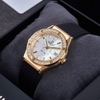 Đồng Hồ Nữ Carnival 8168L2 Dây Cao Đen Mặt Xà Cừ Trắng Đính Đá Vỏ Vàng Gold Size 34mm 8168L2-VV-DCS-TK