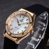Đồng Hồ Nữ Carnival 8168L2 Dây Cao Đen Mặt Xà Cừ Trắng Đính Đá Vỏ Vàng Gold Size 34mm 8168L2-VV-DCS-TK