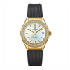 Đồng Hồ Nữ Carnival 8168L2 Dây Cao Đen Mặt Xà Cừ Trắng Đính Đá Vỏ Vàng Gold Size 34mm 8168L2-VV-DCS-TK