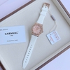 Đồng Hồ Nữ Carnival 8168L2 Dây Cao Su Trắng Mặt Xà Cừ Đính Đá Vỏ Vàng Hồng 34mm