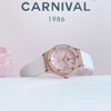 Đồng Hồ Nữ Carnival 8168L2 Dây Cao Su Trắng Mặt Xà Cừ Đính Đá Vỏ Vàng Hồng 34mm