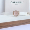 Đồng Hồ Nữ Carnival 8168L2 Dây Cao Su Trắng Mặt Xà Cừ Đính Đá Vỏ Vàng Hồng 34mm