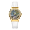 Đồng Hồ Nữ Carnival 8168L2 Dây Cao Su Trắng Mặt Xà Cừ Xám Đính Đá Vỏ Vàng Gold Size 34mm Quartz 8168L2-VV-DCS-DK2
