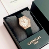 Đồng Hồ Nữ Carnival 8173L2 Dây Cao Su Đen Mặt Trắng Đính Đá Rose Size 34mm Quartz Japan Carnival 8173L2-VH-DCS-T
