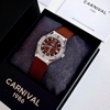 Đồng Hồ Nữ Carnival 8173L2 Dây Cao Su Nâu Đính Đá Silver Size 34mm Quartz Japan Carnival 8173L2-VT-DCS-N