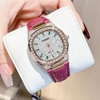 Đồng Hồ Nữ Hanboro Dây Da Tím Mặt Đính Đá Rose Size 36mm Quartz Japan Chính Hãng
