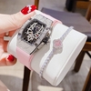 Set Đồng Hồ Nữ Hanboro by Huboler Quartz Dây Cao Su Hồng Mặt Nhện Size 36mm Chính Hãng
