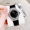 Đồng Hồ Nữ Franklin FL5223 Dây Da Đen Đính Đá Vỏ Silver Size 31mm Tặng Kèm Vòng Tay