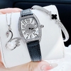 Đồng Hồ Nữ Franklin FL8888 Mặt Ovan Đính Đá Dây Da Đen Silver Size 31mm