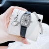 Đồng Hồ Nữ Franklin FL8888 Mặt Ovan Đính Đá Dây Da Đen Silver Size 31mm