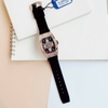Đồng Hồ Nữ Hanboro Chính Hãng Dây Cao Su Đen Vỏ Rose Size 36mm Viền Đá Quartz