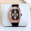 Đồng Hồ Nữ Hanboro Chính Hãng Dây Cao Su Đen Vỏ Rose Size 36mm Viền Đá Quartz