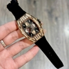 Đồng Hồ Nữ Hanboro Chính Hãng Dây Cao Su Đen Vỏ Rose Size 36mm Viền Đá Quartz