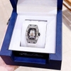 Đồng Hồ Nữ Hanboro Dây Cao Su Trắng Chính Hãng Đính Đá Silver Size 31x44mm Quartz