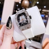Đồng Hồ Nữ Hanboro Dây Cao Su Trắng Chính Hãng Đính Đá Silver Size 31x44mm Quartz