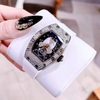 Đồng Hồ Nữ Hanboro Dây Cao Su Trắng Chính Hãng Đính Đá Silver Size 31x44mm Quartz