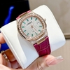 Đồng Hồ Nữ Hanboro Dây Da Tím Mặt Đính Đá Rose Size 36mm Quartz Japan Chính Hãng