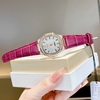 Đồng Hồ Nữ Hanboro Dây Da Tím Mặt Đính Đá Rose Size 36mm Quartz Japan Chính Hãng