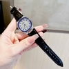 Đồng Hồ Nữ Hanboro Dây Da Tím Mặt Đính Đá Tím Size 36mm Quartz Japan Chính Hãng