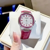 Đồng Hồ Nữ Hanboro Dây Da Tím Mặt Đính Đá Tím Size 36mm Quartz Japan Chính Hãng