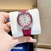 Đồng Hồ Nữ Hanboro Dây Da Tím Mặt Đính Đá Tím Size 36mm Quartz Japan Chính Hãng