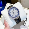 Đồng Hồ Nữ Hanboro Dây Da Tím Mặt Đính Đá Tím Size 36mm Quartz Japan Chính Hãng