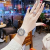 Đồng Hồ Nữ Hanboro Dây Da Trắng Chính Hãng Giả Cơ Lộ Máy Vỏ Rose Gold Size 34mm Viền Xanh Quartz Japan