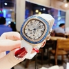 Đồng Hồ Nữ Hanboro Dây Da Trắng Chính Hãng Giả Cơ Lộ Máy Vỏ Rose Gold Size 34mm Viền Xanh Quartz Japan