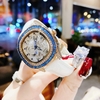 Đồng Hồ Nữ Hanboro Dây Da Trắng Chính Hãng Giả Cơ Lộ Máy Vỏ Rose Gold Size 34mm Viền Xanh Quartz Japan