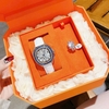 Đồng Hồ Nữ Hanboro Dây Da Trắng Chính Hãng Giả Cơ Lộ Máy Vỏ Rose Gold Size 34mm Viền Xanh Quartz Japan
