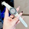 Đồng Hồ Nữ Hanboro Dây Da Xanh Mint Mặt Đính Đá Xanh Size 36mm Quartz Japan Chính Hãng