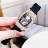 Đồng Hồ Nữ Hanboro Mặt Cười Dây Cao Su Đen Chính Hãng Đính Đá Rose Gold Mặt Size 36mm Quartz