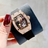 Đồng Hồ Nữ Hanboro Mặt Cười Dây Cao Su Đen Chính Hãng Đính Đá Rose Gold Mặt Size 36mm Quartz