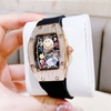 Đồng Hồ Nữ Hanboro Mặt Cười Dây Cao Su Đen Chính Hãng Đính Đá Rose Gold Mặt Size 36mm Quartz