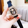 Đồng Hồ Nữ Hanboro Mặt Cười Dây Cao Su Đen Chính Hãng Đính Đá Rose Gold Mặt Size 36mm Quartz