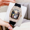 Đồng Hồ Nữ Hanboro Mặt Cười Dây Cao Su Đen Chính Hãng Đính Đá Rose Gold Mặt Size 36mm Quartz