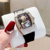 Đồng Hồ Nữ Hanboro Mặt Cười Dây Cao Su Đen Chính Hãng Đính Đá Rose Gold Mặt Size 36mm Quartz